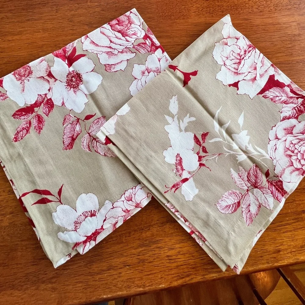 Williams Sonoma Beige and Red Floral Napkins​